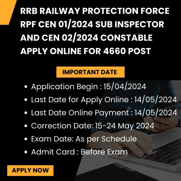 RRB Railway Protection Force RPF CEN 01/2024 Sub Inspector and CEN 02/2024 Constable Apply Online for 4660 Post